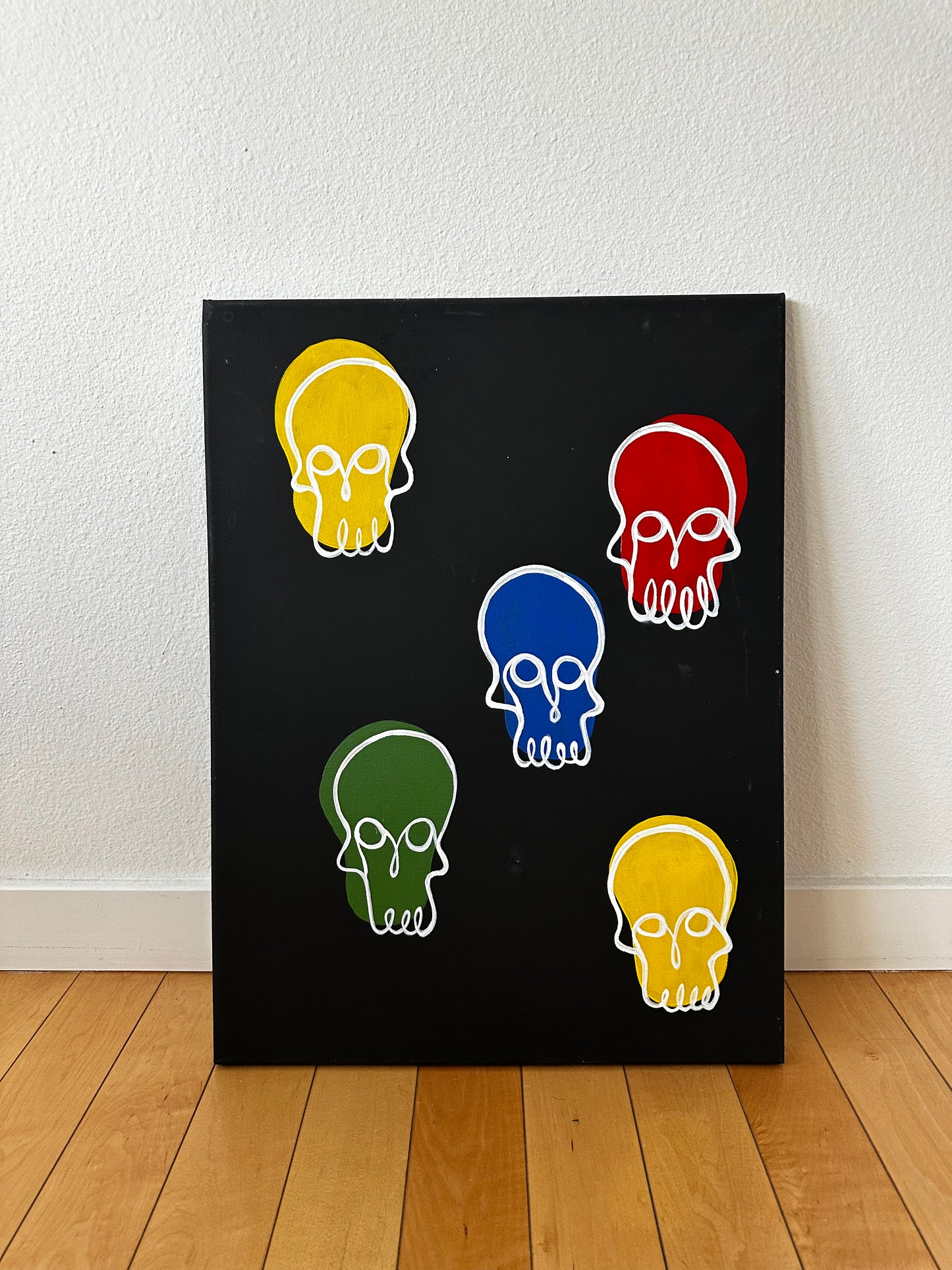 Primary Colour Skulls BLACK - 18x24"